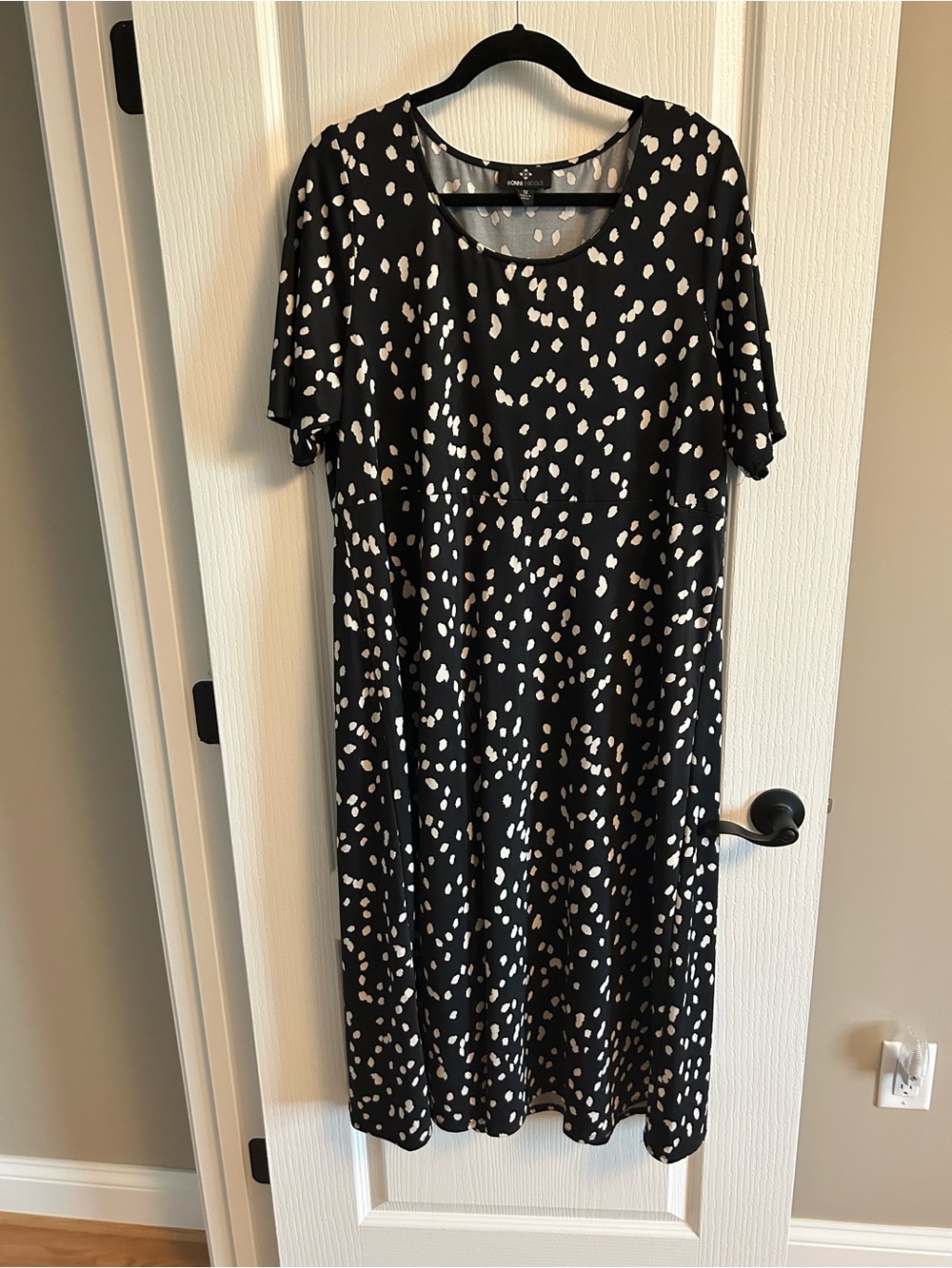 Ronni Nicole Black Midi Dress with White Dot Print